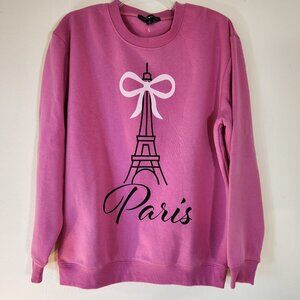NWOT Bright Pink Paris Eiffel Tower LS Sweatshirt Social Scene Medium